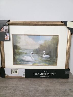 Beautiful Two Swans on the Lake Framed Painting Wall Art New Viral TikTok 20x16